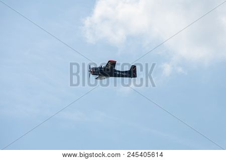 Berlin - April 27, 2018: Demonstration Flight Of Light Attack/trainer Aircraft North American T-28b 