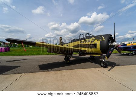 Berlin - April 27, 2018: Light Attack/trainer Aircraft North American T-28b Trojan On The Airfield. 
