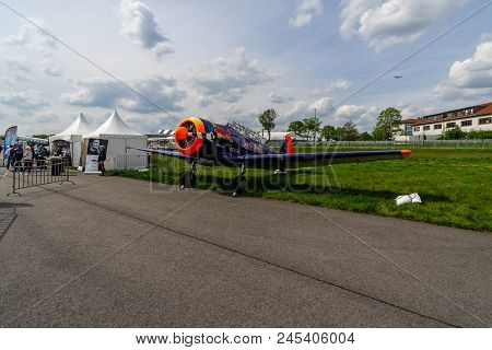 Berlin - April 27, 2018: A Single-engined Advanced Trainer Aircraft North American T-6 Texan On The 