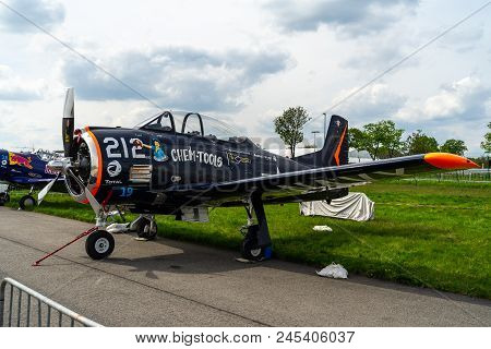 Berlin - April 27, 2018: Light Attack / Trainer Aircraft North American T-28b Trojan On The Airfield