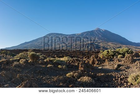 Majestic Panoramic View Of The Teide Volcano And Pico Viejo At Sunset. Tenerife, Canary Islands