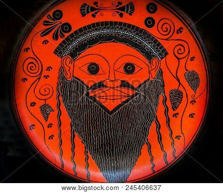 Athens, Greece - March 5, 2018 Ancient Greek Replica God Plate Pottery Athens Greece