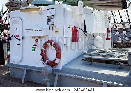 Kaliningrad, Russia - June 19, 2016: Metal Deckhouse On The Barque Kruzenshtern (prior Padua) Moored