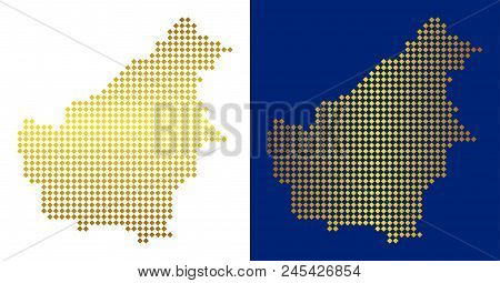 Gold Rhombic Borneo Island Map. Vector Territory Maps In Luxury Colors With Vertical And Horizontal 