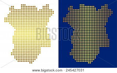 Gold Dotted Chechnya Map. Vector Territorial Maps In Golden Colors With Vertical And Horizontal Grad