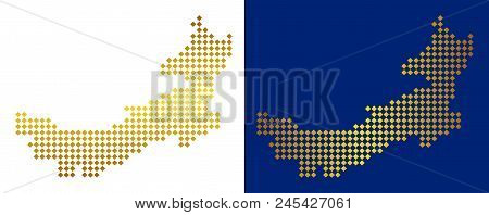 Golden Dot Chinese Inner Mongolia Map. Vector Territory Maps In Golden Colors With Vertical And Hori