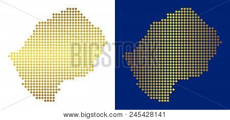 Gold Colored Dotted Lesotho Map. Vector Territory Maps In Golden Colors With Vertical And Horizontal
