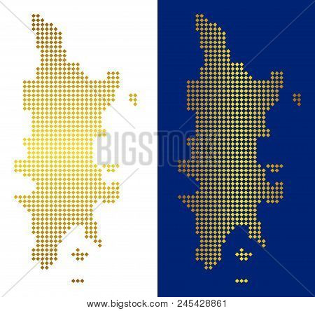 Gold Dot Phuket Map. Vector Geographical Maps In Shine Colors With Vertical And Horizontal Gradients