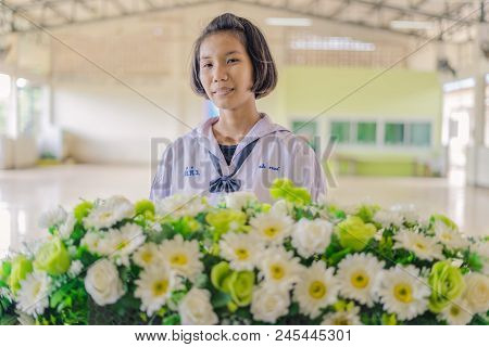 Kanchanaburi Thailand - June 14 : Unidentified Students Decorate Pedestal Tray And Flower For Give T