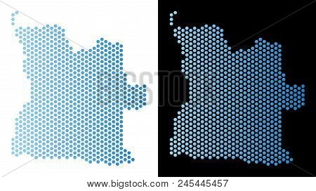 Hexagonal Angola Map. Vector Geographic Plan In Light Blue Color With Horizontal Gradient On White A