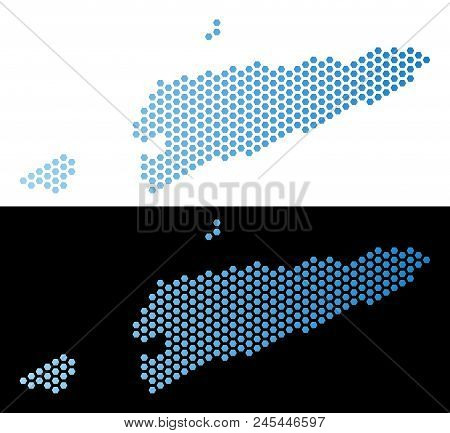 Honeycomb East Timour Map. Vector Geographic Plan In Light Blue Color With Horizontal Gradient On Wh