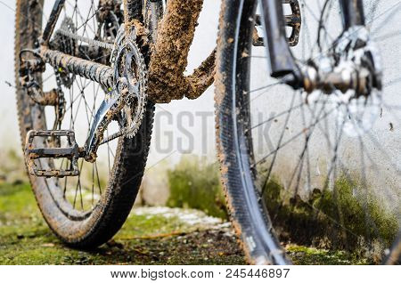 Dirty Transmission Of Mountain Bike After Riding In Bad Weather