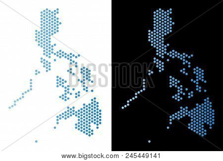 Hexagon Philippines Map. Vector Territorial Scheme In Light Blue Color With Horizontal Gradient On W