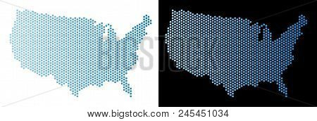 Hex Tile Usa Map. Vector Geographic Scheme In Light Blue Color With Horizontal Gradient On White And