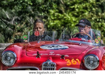 Pesaro Colle San Bartolo , Italy - May 17 - 2018 : Alfa Romeo Giulietta Sebring	1956 Old Racing Car 