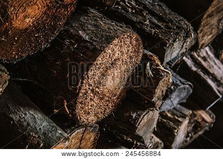 Pile Of Firewood. Preparation Of Firewood For The Winter And Use For Cooking, Firewood Background, S