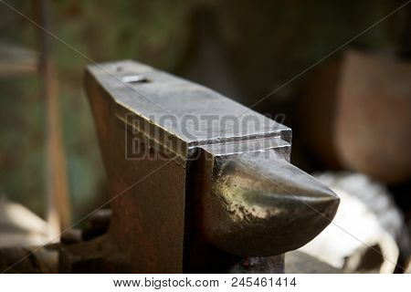 Big Heavy Anvil In The Blacksmith's Workshop, Close-up, Selective Focus.