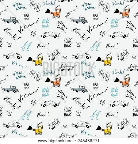 Children Bedsheets Pattern - Hand-drawn Cartoon Cars And Helicopters Doodle Texture.