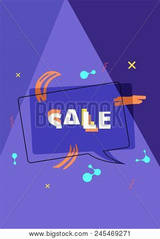 Sale Banner With Speech Bubble And Geometric Abstract Composition. Promotion Card With Text. Violet 