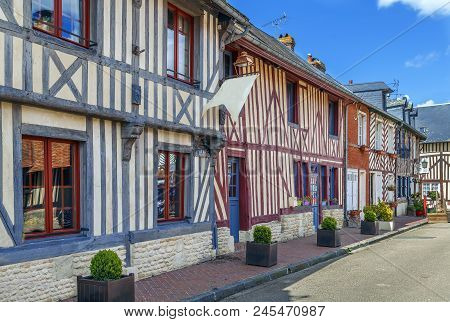Street With Historical Half-timbered Houses In Beuvron-en-auge, France