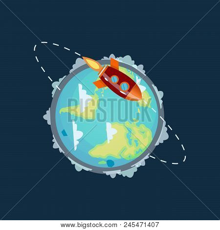 Rocket Launch. Space, Study Of Outer Space. Flight Around The Planet Earth. Air Vehicle Launched Fro