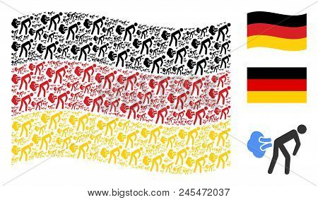 Waving German State Flag. Vector Fart Gases Items Are Organized Into Mosaic Germany Flag Composition