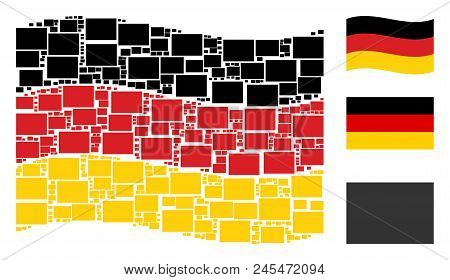 Waving Germany Official Flag. Vector Filled Rectange Elements Are Scattered Into Geometric Germany F