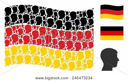 Waving Germany State Flag. Vector Man Head Profile Icons Are Placed Into Mosaic Germany Flag Abstrac