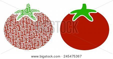 Tomato Vegetable Mosaic Icon Of Zero And Null Digits In Random Sizes. Vector Digital Symbols Are Com