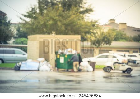 Abstract Blurred Worker Man Collecting Garbage