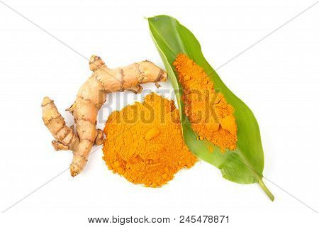 Turmeric Powder (curcuma) Isolated On White Background. Herbal