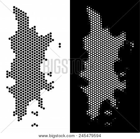 Hex Tile Phuket Map. Vector Territory Scheme In Black And White Variants. Abstract Phuket Map Concep