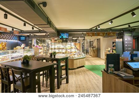 MILAN, ITALY - CIRCA NOVEMBER, 2017: interior of Carrefour Express 