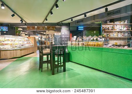 MILAN, ITALY - CIRCA NOVEMBER, 2017: interior of Carrefour Express 
