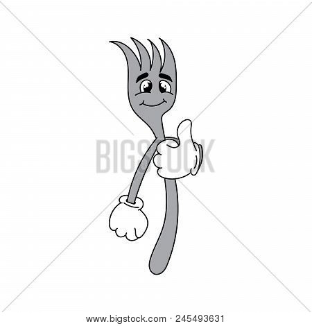 Cartoon Illustration Of Fork Showing Thumb Up Vector