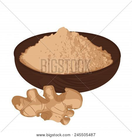 Ginger Root And Ginger Powder  Vector Illustration