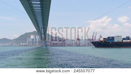 Kwai Tsing, Hong Kong, 02 May 2018:- Kwai Tsing Container Terminal and Stonecutter bridge