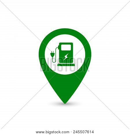 Electric Car Charge Station Map Pointer, Vector Isolated Illustration.