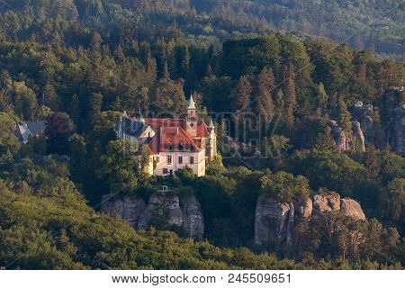 Aerial View Of Hruba Skala Castle In The Bohemian Paradise