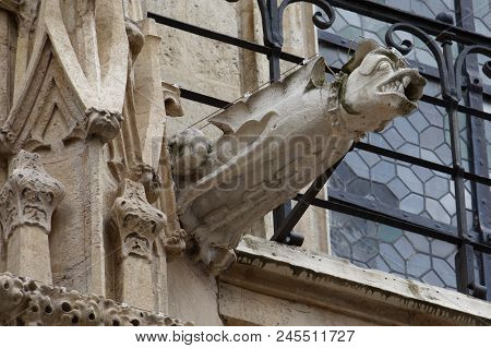 Paris - July 31, 2017: One Of The Gargoyles On The Exterior Of Église Saint-merri.
