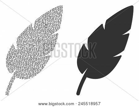 Feather Collage Icon Of Zero And One Symbols In Random Sizes. Vector Digit Symbols Are Formed Into F