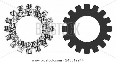 Gear Composition Icon Of Zero And Null Digits In Various Sizes. Vector Digits Are Scattered Into Gea