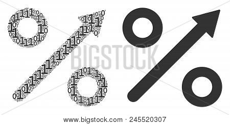Growing Percent Mosaic Icon Of Binary Digits In Random Sizes. Vector Digital Symbols Are United Into