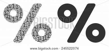 Percent Mosaic Icon Of Zero And Null Digits In Random Sizes. Vector Digits Are Composed Into Percent