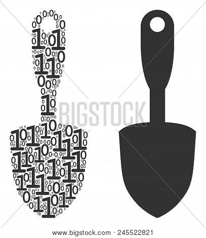 Scoop Shovel Composition Icon Of Zero And Null Digits In Randomized Sizes. Vector Digit Symbols Are 