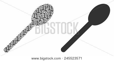Spoon Mosaic Icon Of Zero And Null Digits In Various Sizes. Vector Digit Symbols Are Combined Into S