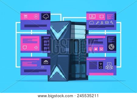 Data Protection Support Computing Center With Hosting Servers Infographic, Network And Database, Int
