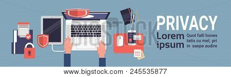 Hand Laptor Gdpr Isometric Data Privacy On Blue Background Network Protection Of Personal Storage Ge