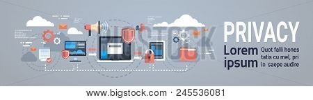 Gdpr Isometric Infographic Data Privacy On Grey Background. Network Protection Of Personal Storage G