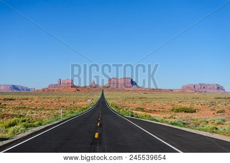 Monument Valley Along Us Highway 161. Monument Valley Is A Favorite Tourist Destination And Marked B